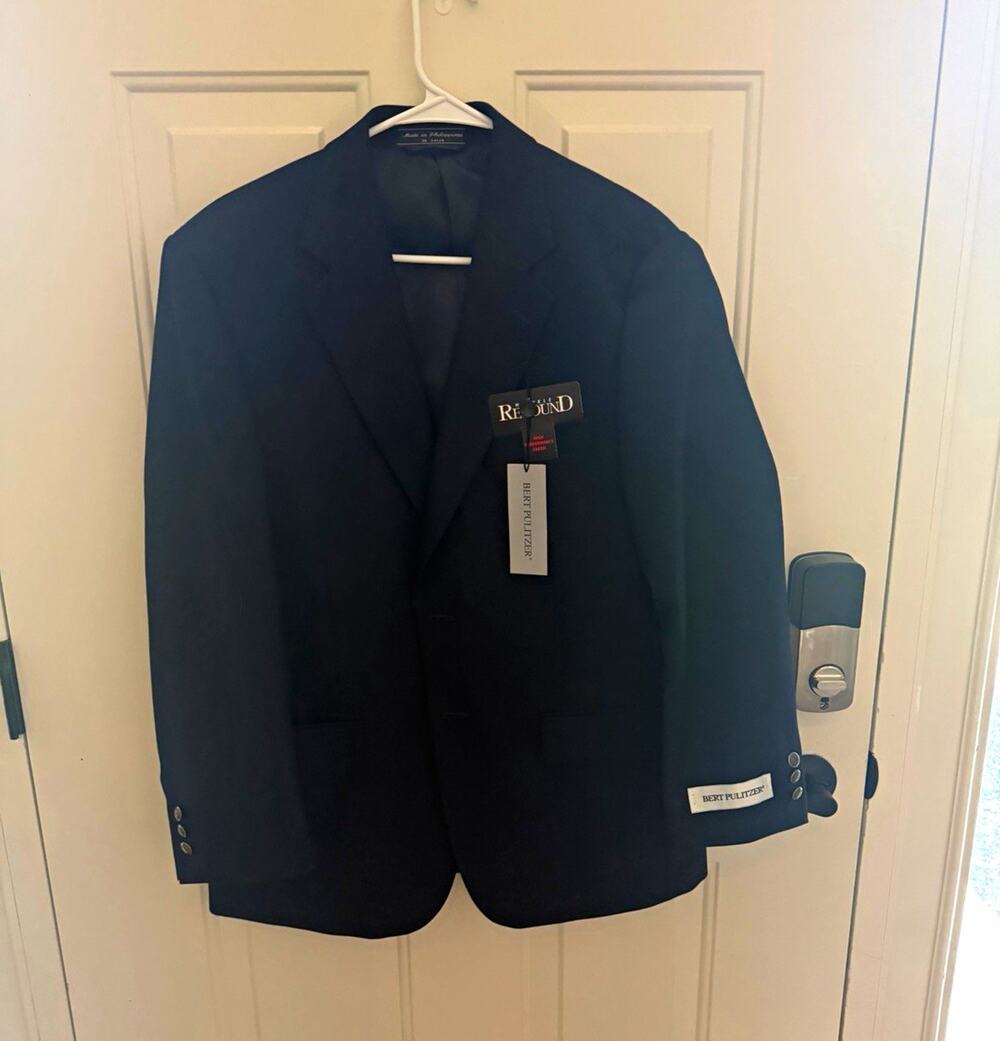Bert Pulitzer Men’s Black Suit Jacket 40 Short Single-Breasted 2-Button Wool